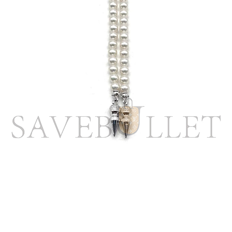 CHROME HEARTS MIKIMOTO 18K WHITE GOLD CROSS BOLO TIE NECKLACE 